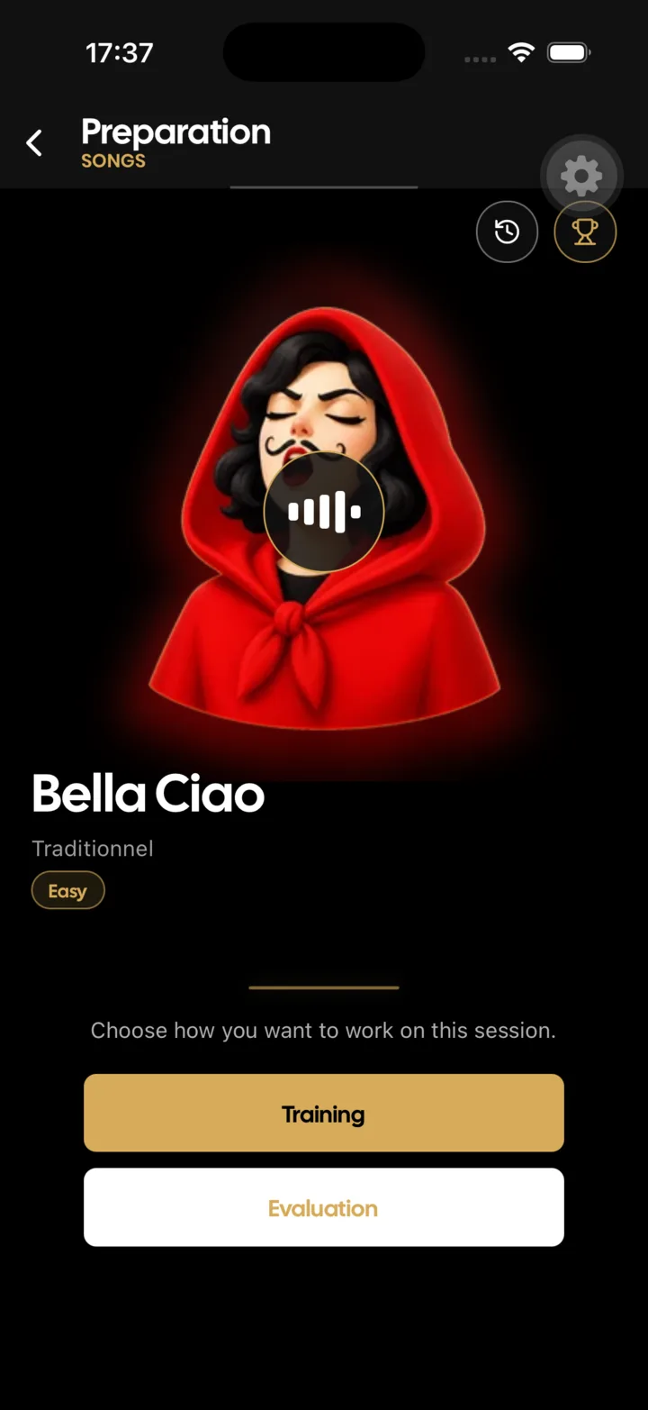 SaxoTools evaluation screen for the song Bella Ciao
